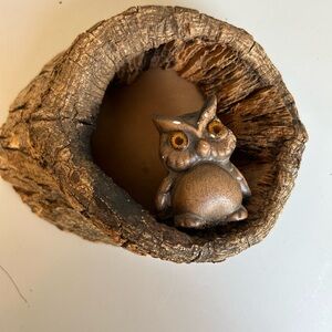 Vintage Owl And Tree Stump Wall Art Folk Primitive MCM 7” White Oak Tree Signed